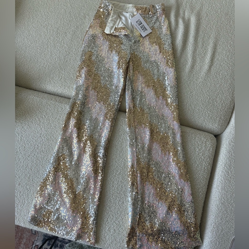 12th Tribe Silver and Gold Sequin Wide-Leg Pants